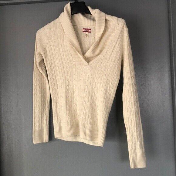 G.H.Bass & Co sz XS cream pullover shawl collar cable knit sweater long sleeve - Picture 1 of 5